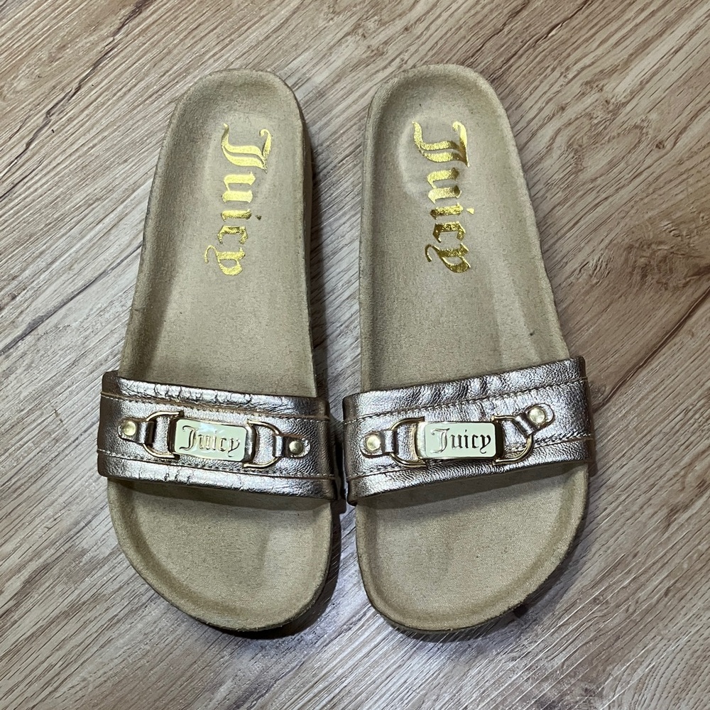 Y2K Juicy Couture kids big girls  Metallic Gold Slides